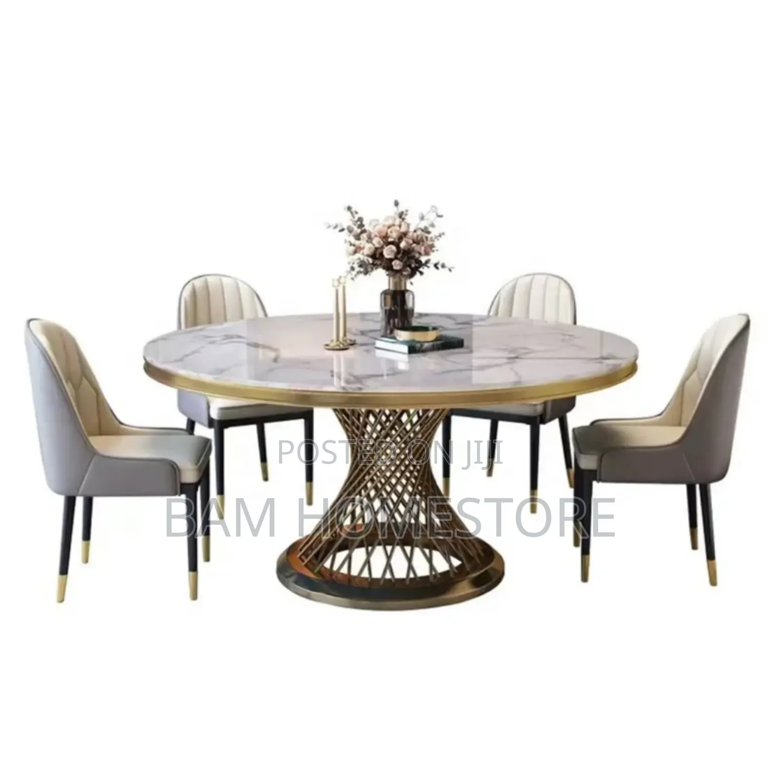 Luxury Marble Topround Dining Tableset With 6 Chairs |Meza Ya Chakula