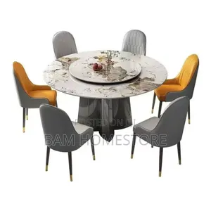 Luxury Marble Round Dining Set With Classic 6 Chairs/ Meza Ya Chakula