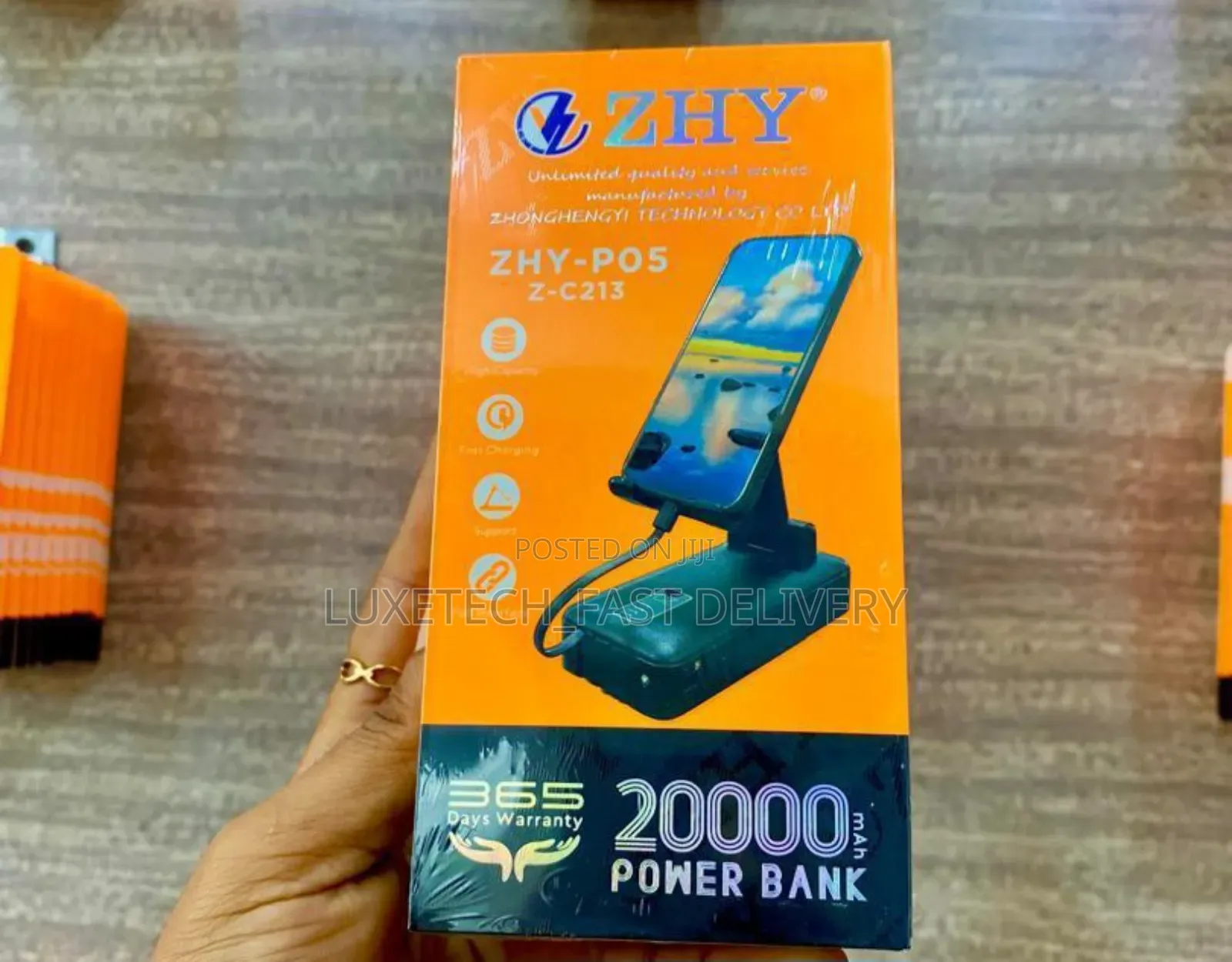 Zhy 20,000mah Power Bank Built-in Phone Holder While Charging