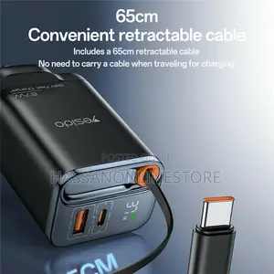 Yesido Yc146 Uk Plug 67w Gan Charger With Retractable Type C Cable