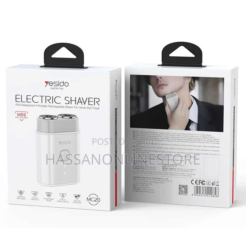 Yesido Mg20 Ipx5 Waterproof Travel Electric Shaver