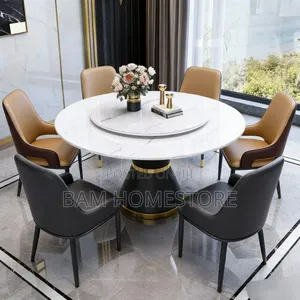 Marble Dining Table Set Modern Round White Marble Table With 6chairs