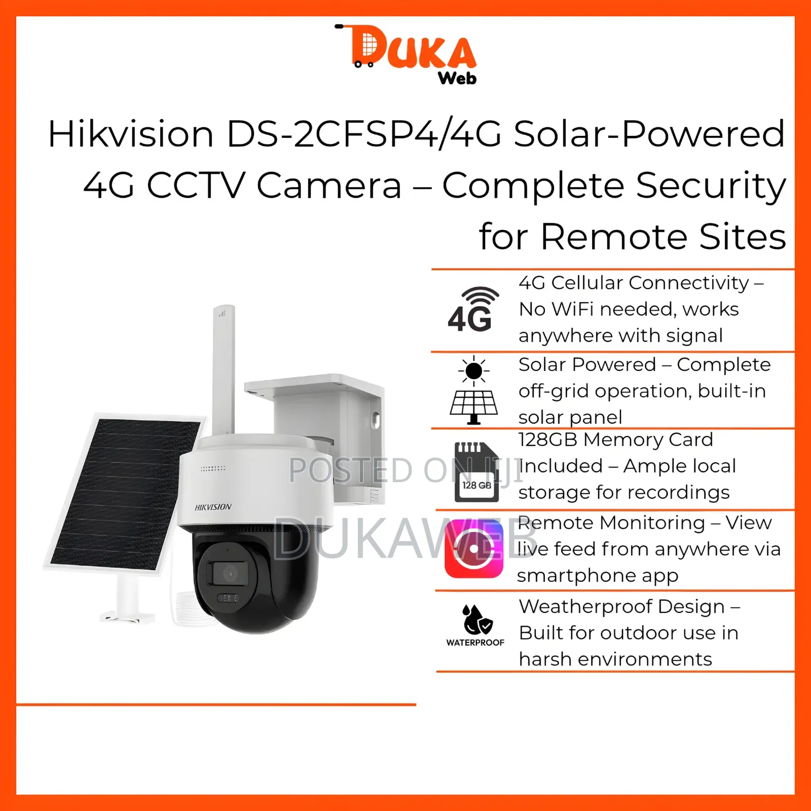 Hikvision Ds-2cfsp4/4g Solar-Powered 4g CCTV Camera With 128gb Card