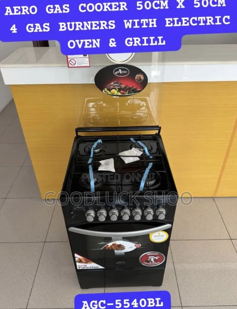 Aero 50cm X 50cm Gas Cooker 4 Gas Burners With Eo Grill (Agc-5540bl