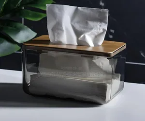 Acrylic Tissue Box With Bamboo Lid(Nogis)