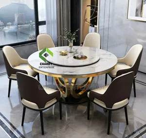 Modern Marble Dining Table Set Round Viti Sita With Comfortable Chairs