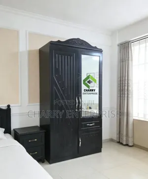 Black Wooden Wardrobe 2doors Kabati La Nguo Jeusi Lenye Milango Miwili