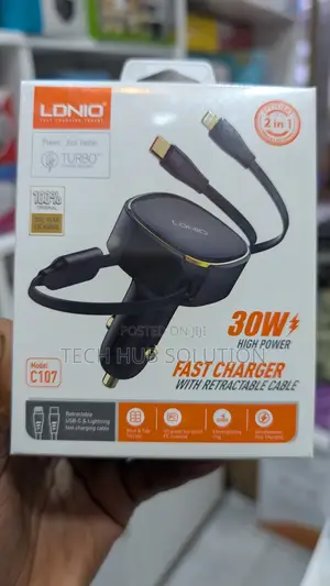 Ldnio 30w 2-in-1 Car Charger – Retractable Cable, Fast Charging