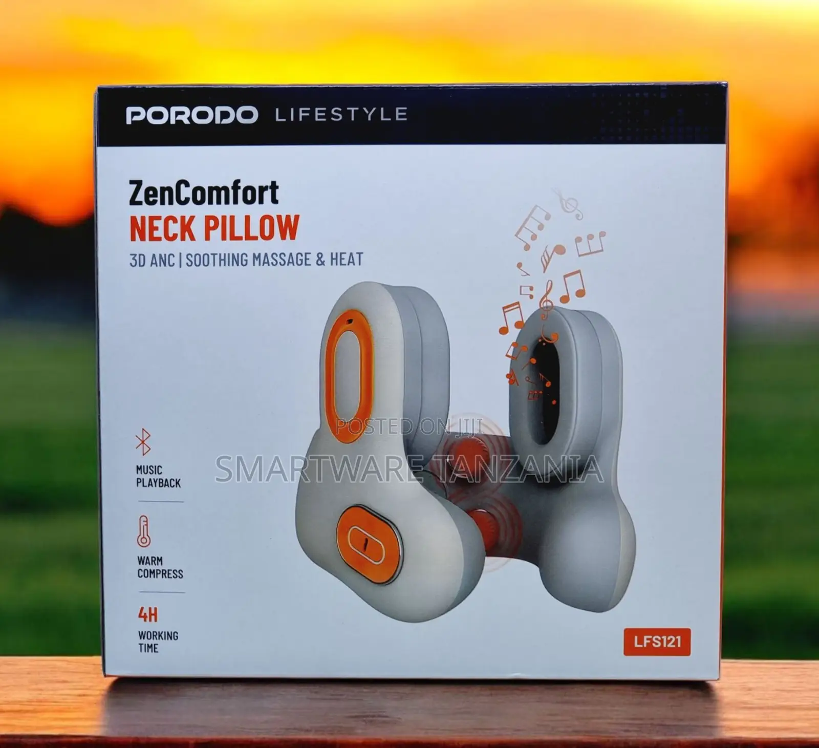 Porodo Zencomfort Neck Pillow Lfs121 - 3d Anc, Massage, Heat, 4h