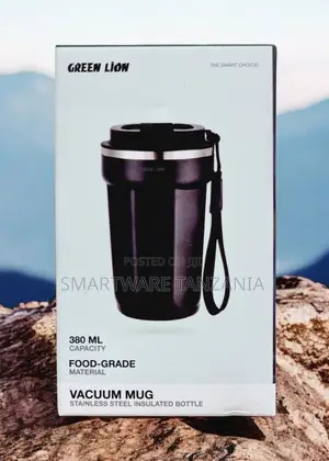 Green Lion Black Vacuum Mug 380ml Insulated Stainless Steel Bottle