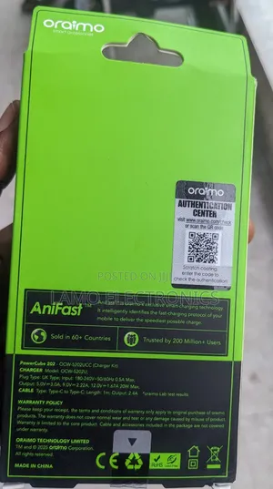 Oraimo Powercube 202 Ocw-5202ucc Type-C to Type-C 20w Fast Charger