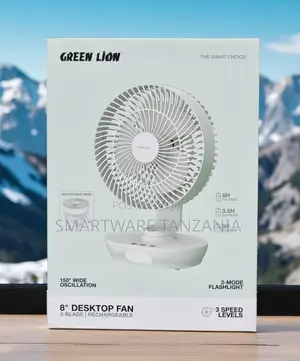 Green Lion 8 Inch Desktop Fan 3-Blade Rechargeable 150° Oscillation