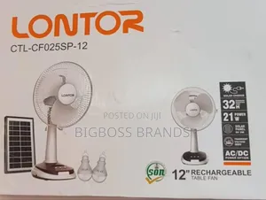 Lontor Rechargeable Table Fan Ac/Dc Power Option 12 Size