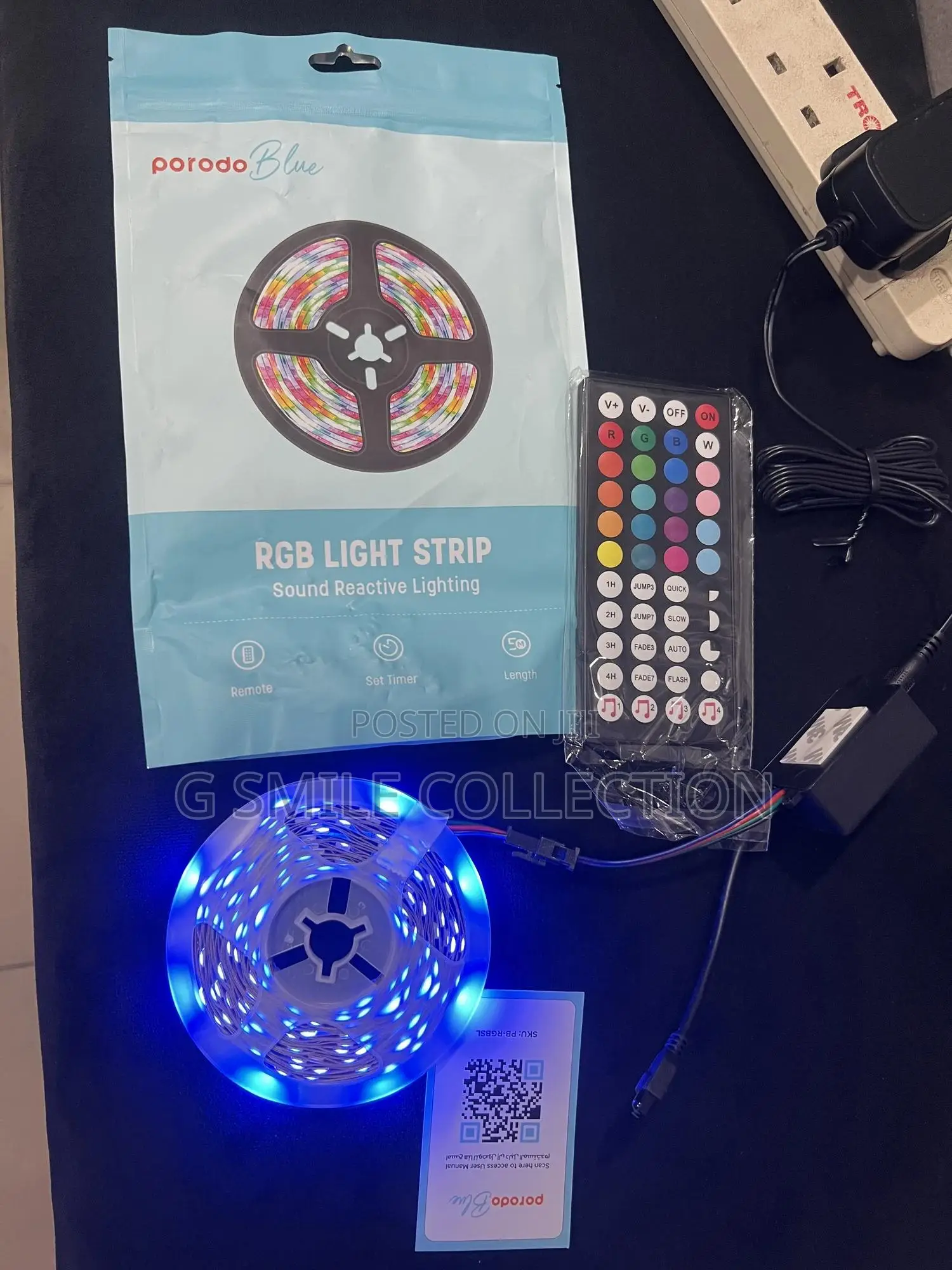 Porodo Blue 16.4 Ft Sound Reactive Rgb Strip Light With 44 Key Remote