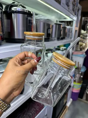 Square Borosilicate Glass Mugs With a Glass Straw-1pc