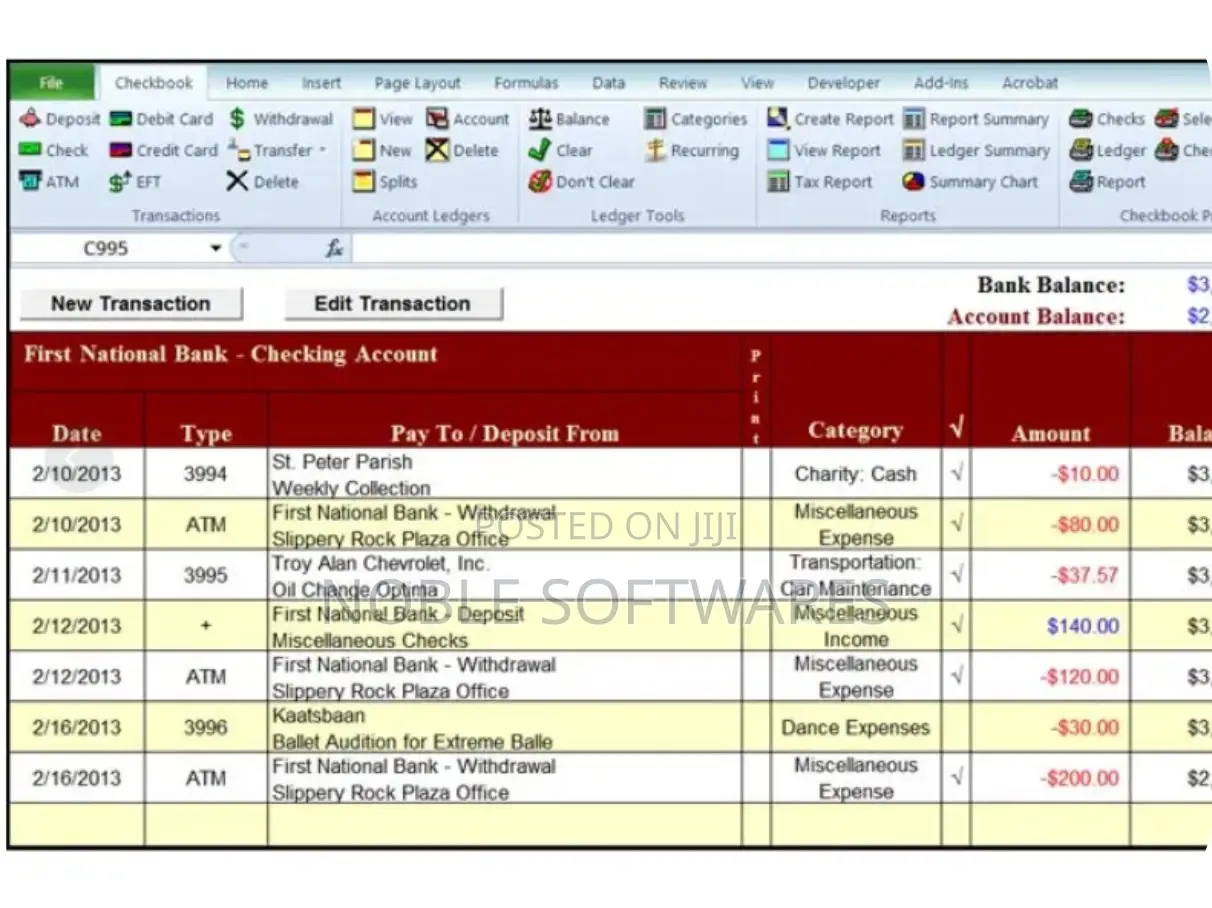 Checkbook for Excel