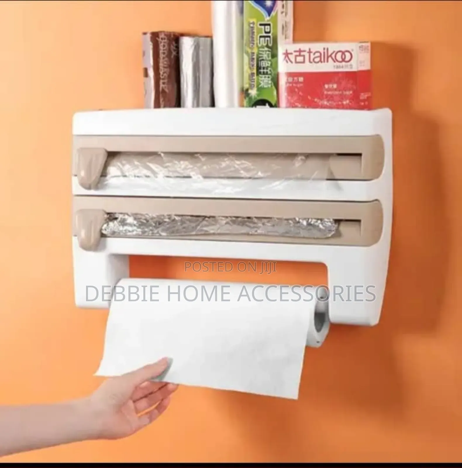 Wall-Mounted 4-in-1 Kitchen Roll Dispenser and Organizer
