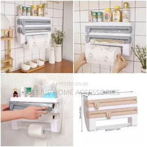 Wall-Mounted 4-in-1 Kitchen Roll Dispenser and Organizer