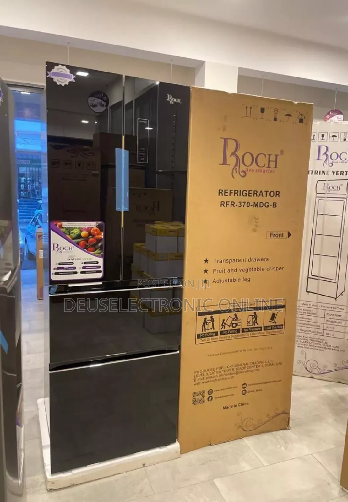 Roch Fridge 370 ( LTR 298) With Black Glass
