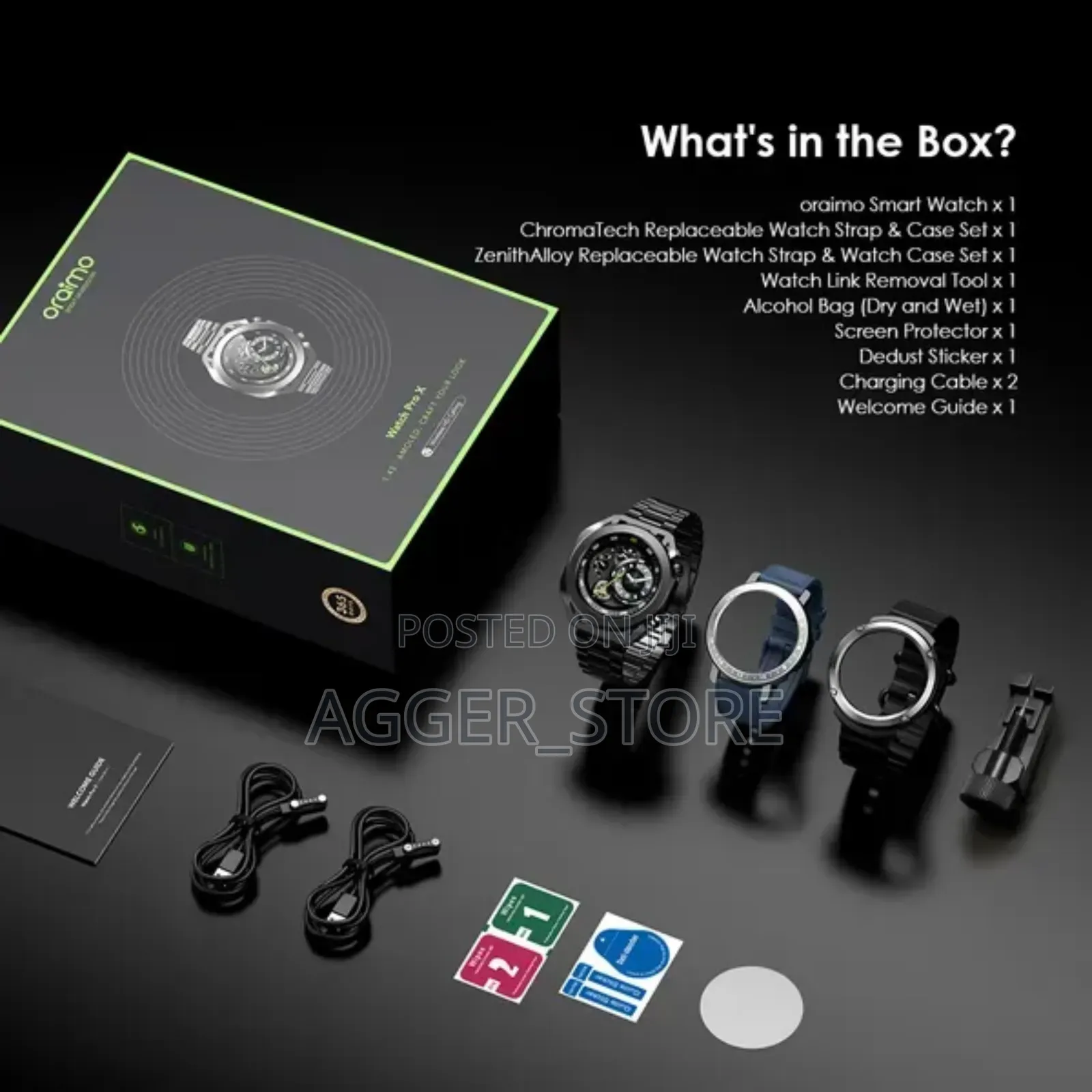 Oraimo Watch Pro X Amoled Ip68 With 2 Replaceable Watch Cases Straps