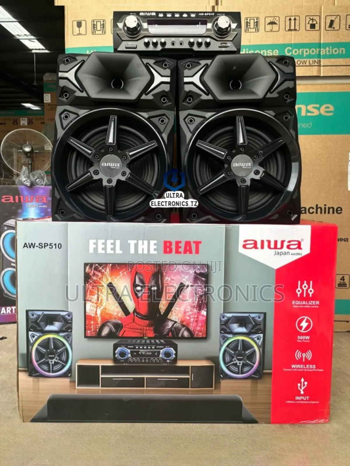 Aiwa Speaker System High Quality From Japan With Amplifier 500w 2 Mic