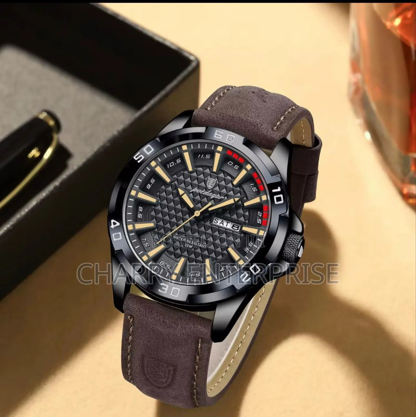 Poedagar Classic Watch Shows Days and Date Full Box Water Resistant