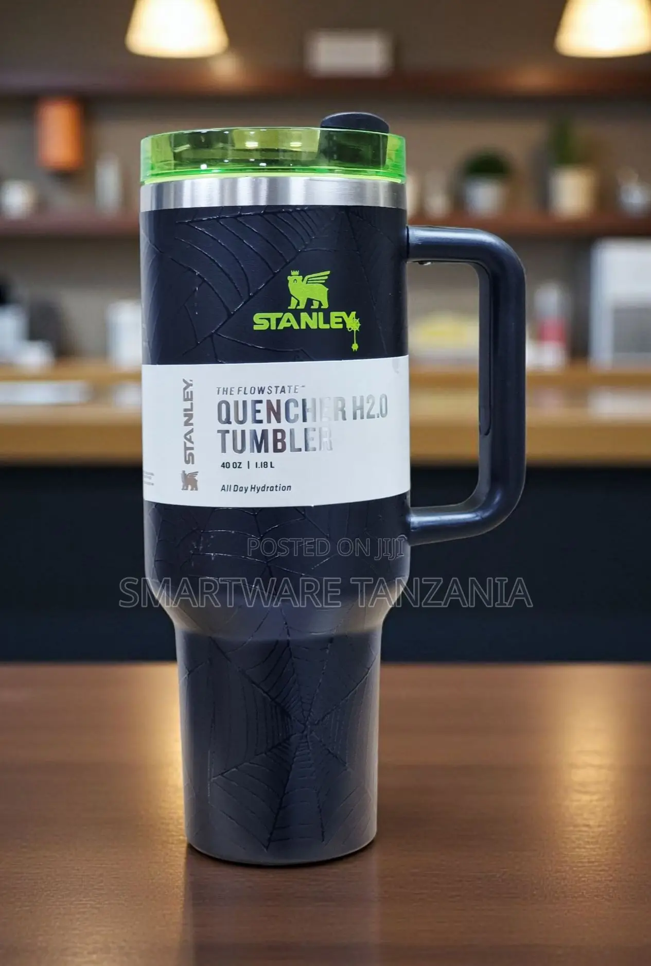 Stanley Quencher H2.0 40oz Halloween Spiderweb Black Green Tumbler