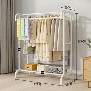 Multifunctional White Double-Pole Garment Rack