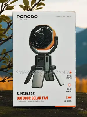 Porodo Suncharge Outdoor Solar Fan Led Light Power Bank 30hr