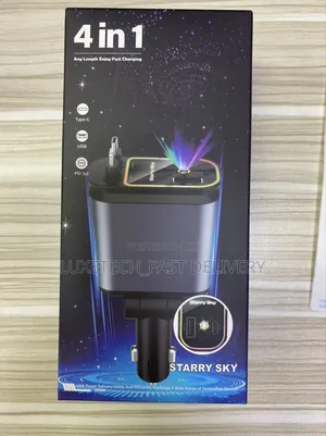 4-in-1 Retractable Car Charger With Starlight Projection Functionality