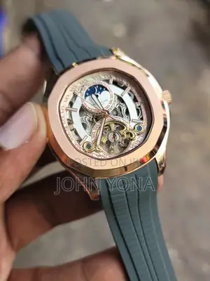 Patek Philippe Timepiece Featuring a Skeleton Dial and a Rubber Strap