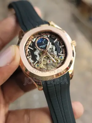Patek Philippe Timepiece, Skeletoni Dial and a Black Rubber Strap