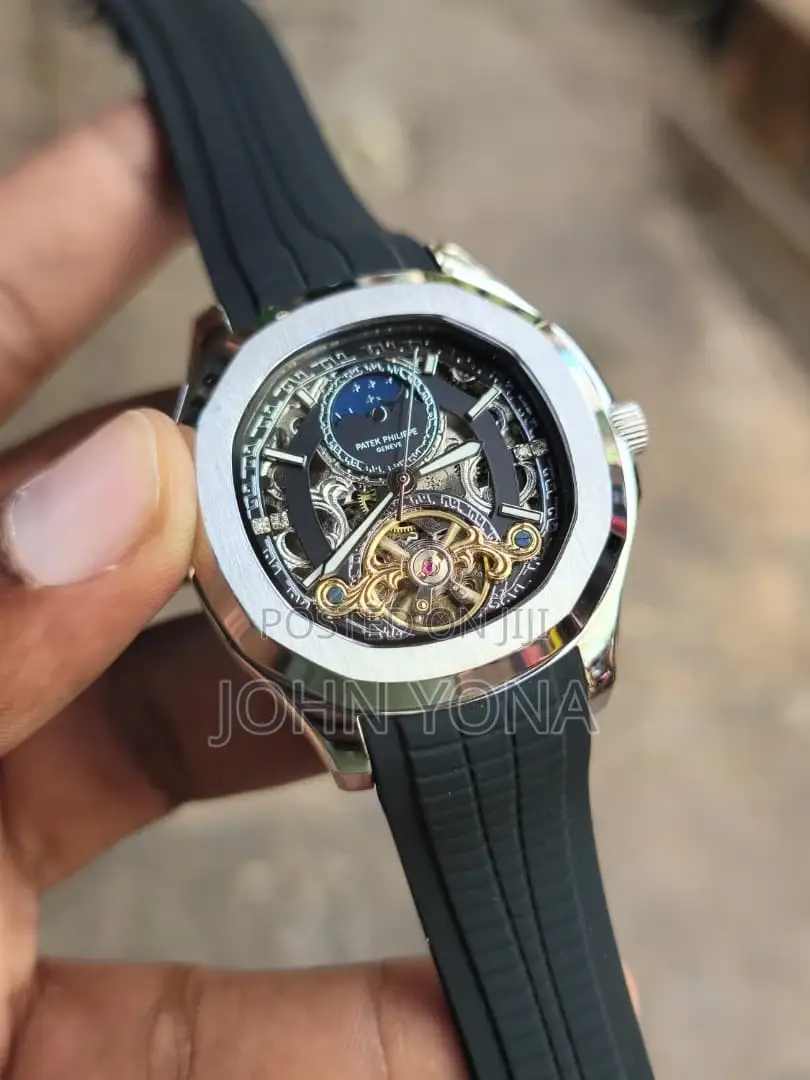 Patek Philippe Timepiece, Skeletoni Dial and a Black Rubber Strap