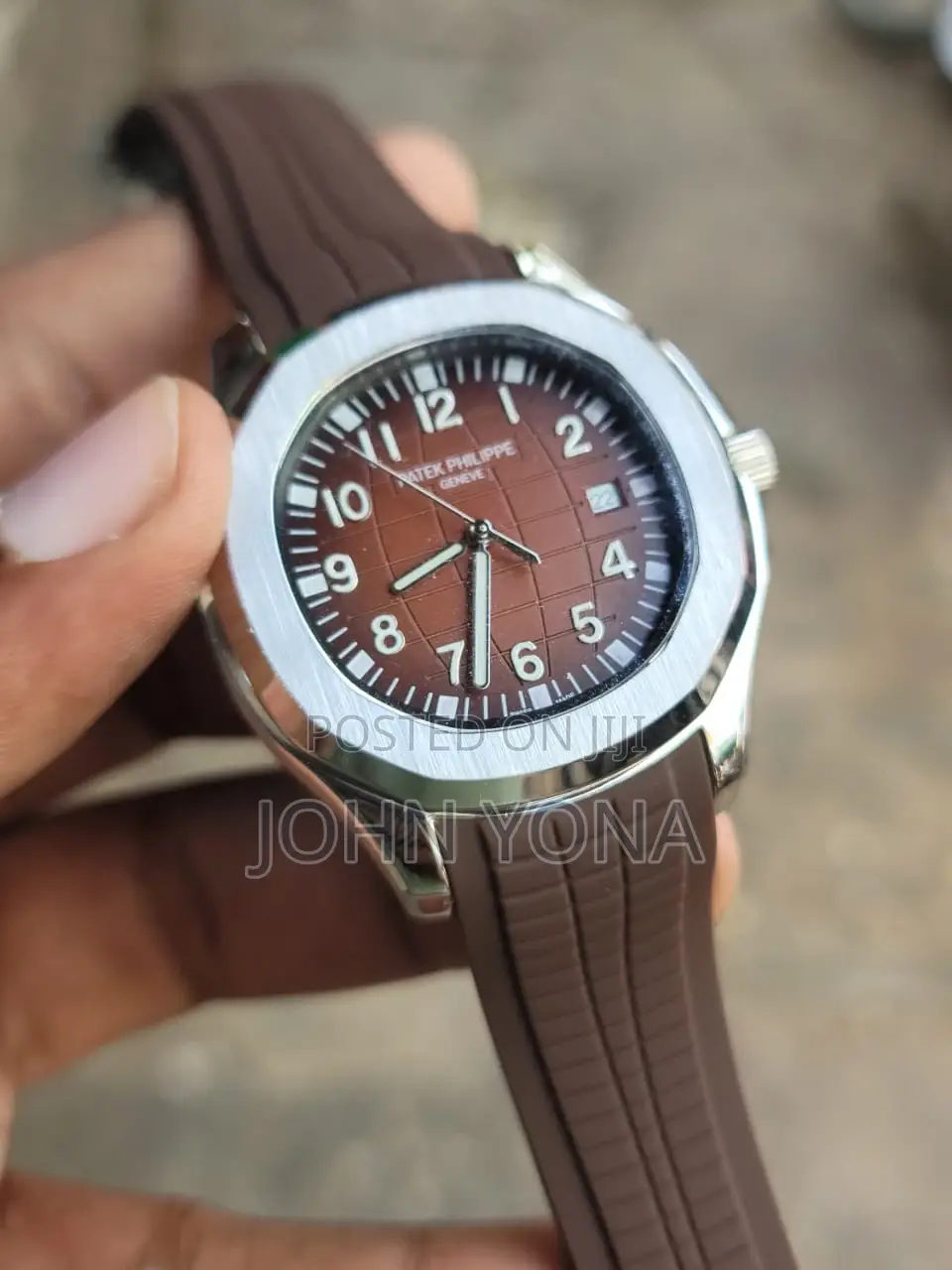 Patek Philippe Aquanaut Style Watch With a Brown Rubber Strap