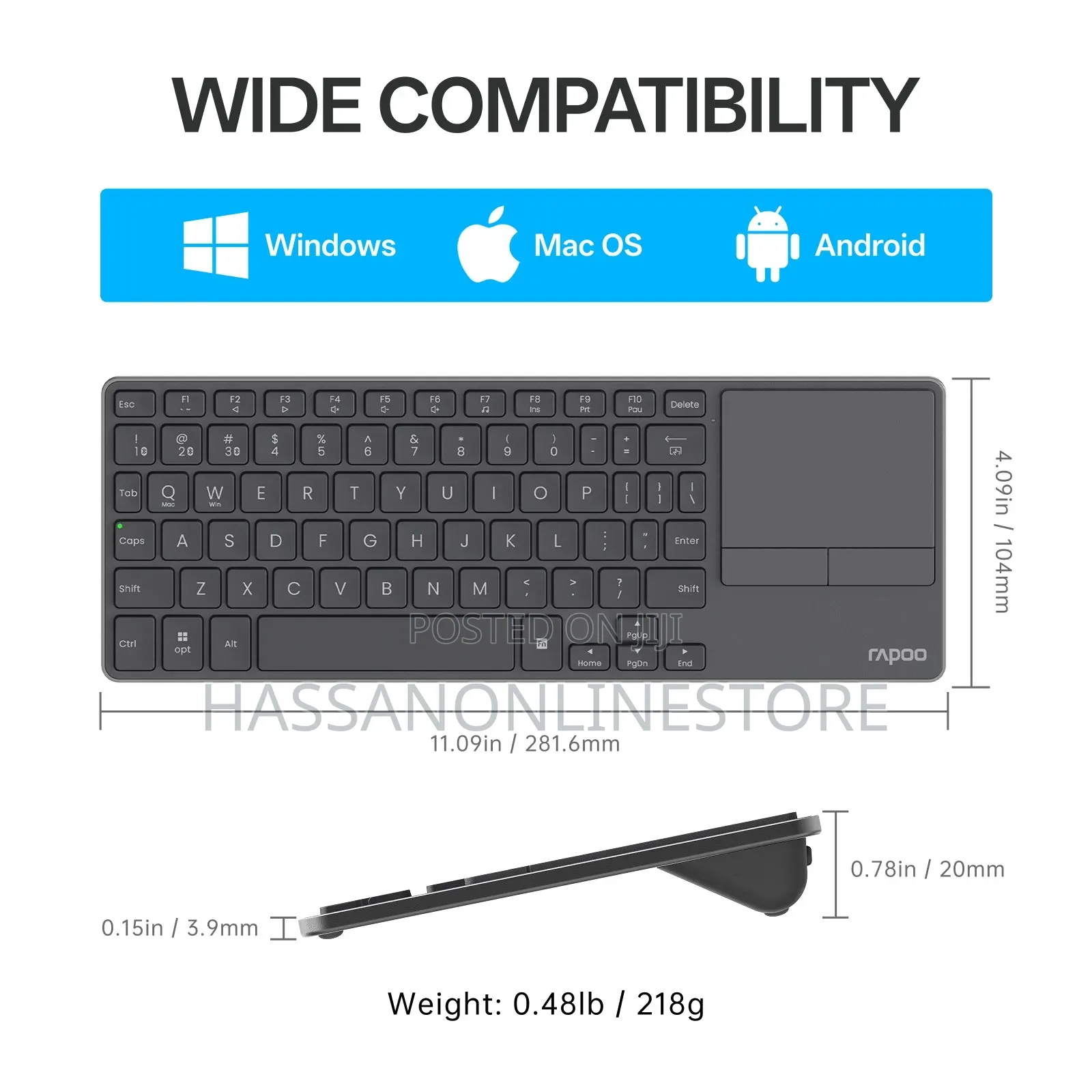 Rapoo E900t Portable Mini Wireless Keyboard With Touchpad - Black