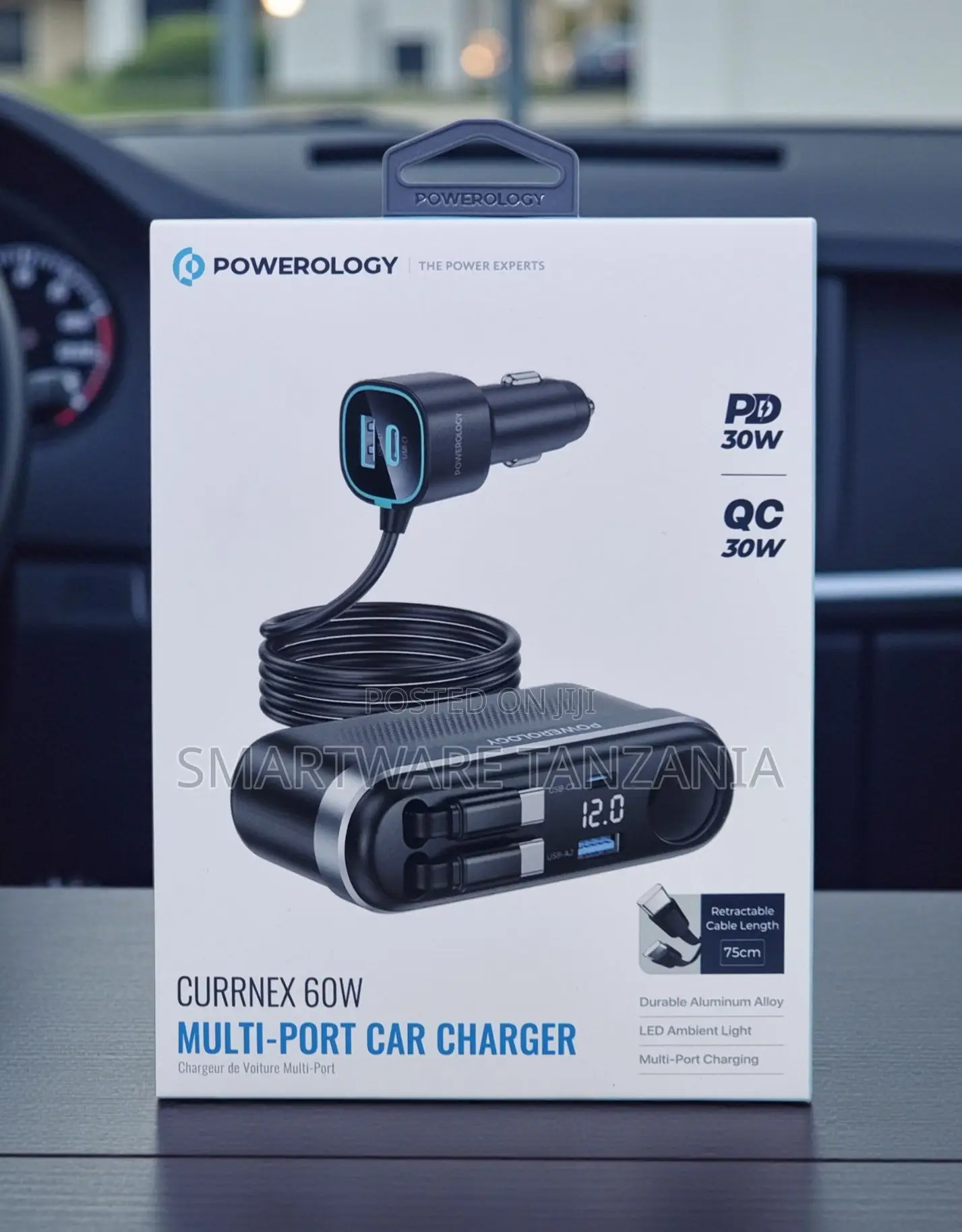 Powerology Currnex 60w Multi-Port Car Charger Pd Qc Retract