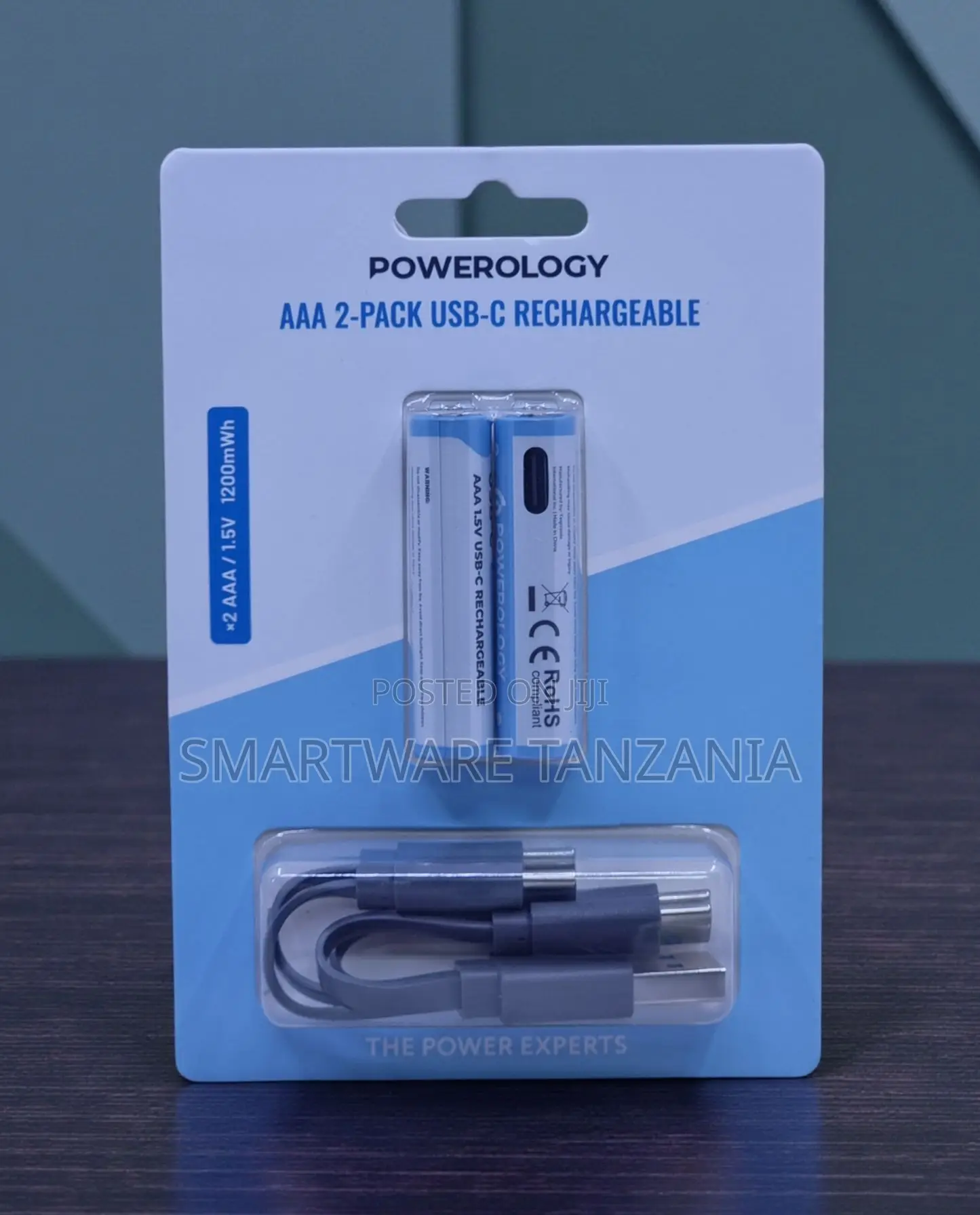 Powerology Aaa 2-Pack Usb-C Rechargeable Battery 1200mwh 1.5v