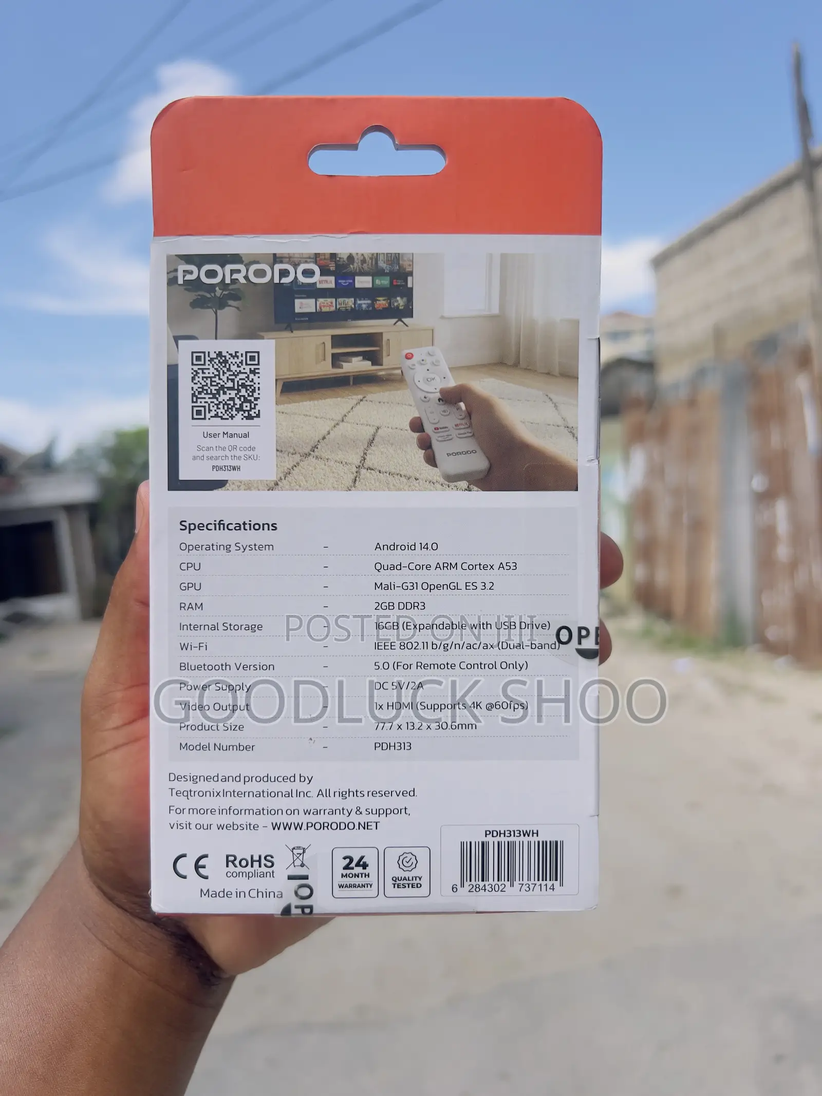 Porodo Tv Stick Ultra Hd 2 + 16gb Android 14.0