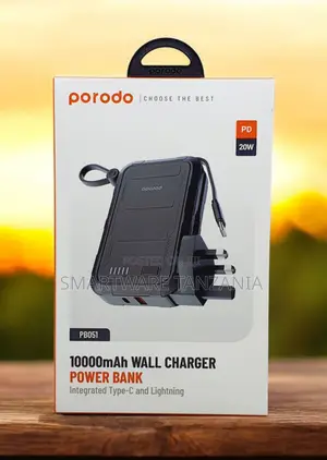 Porodo Pb051 10000mah Wall Charger Power Bank 20w Pd Usb-c