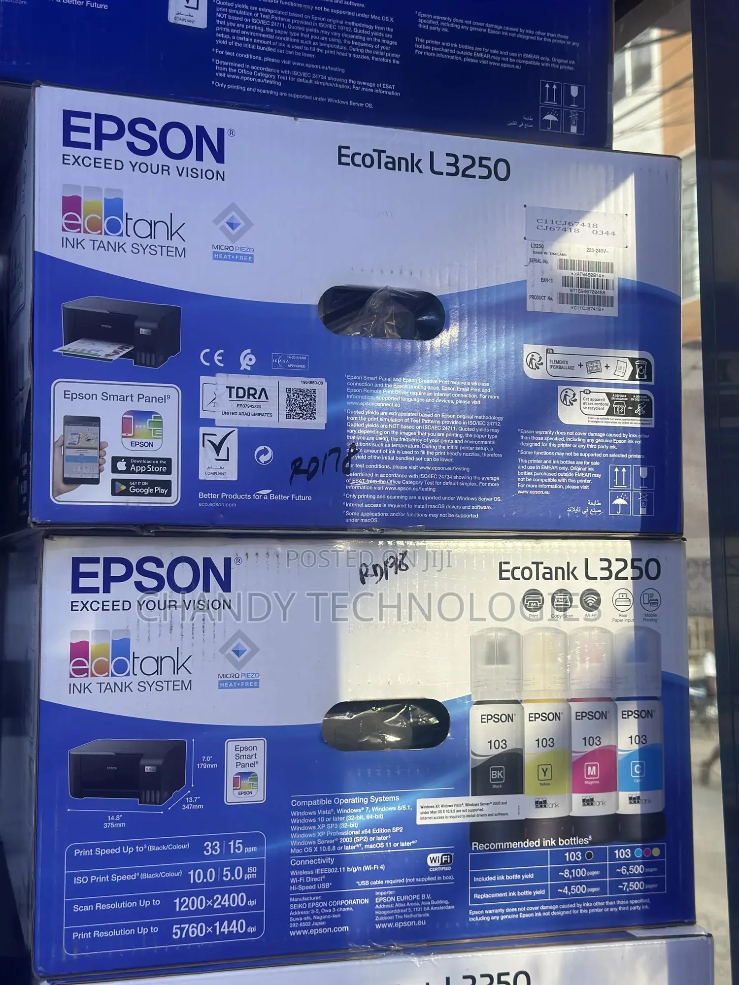 Epson Ecotank L3250 All in One Wireless Printer.