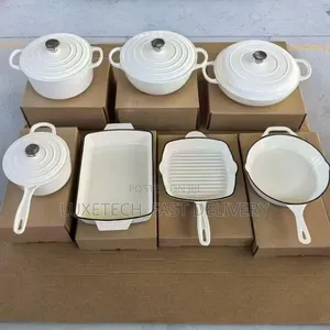 11-Piece White Enameled Cast Iron Cookware Set