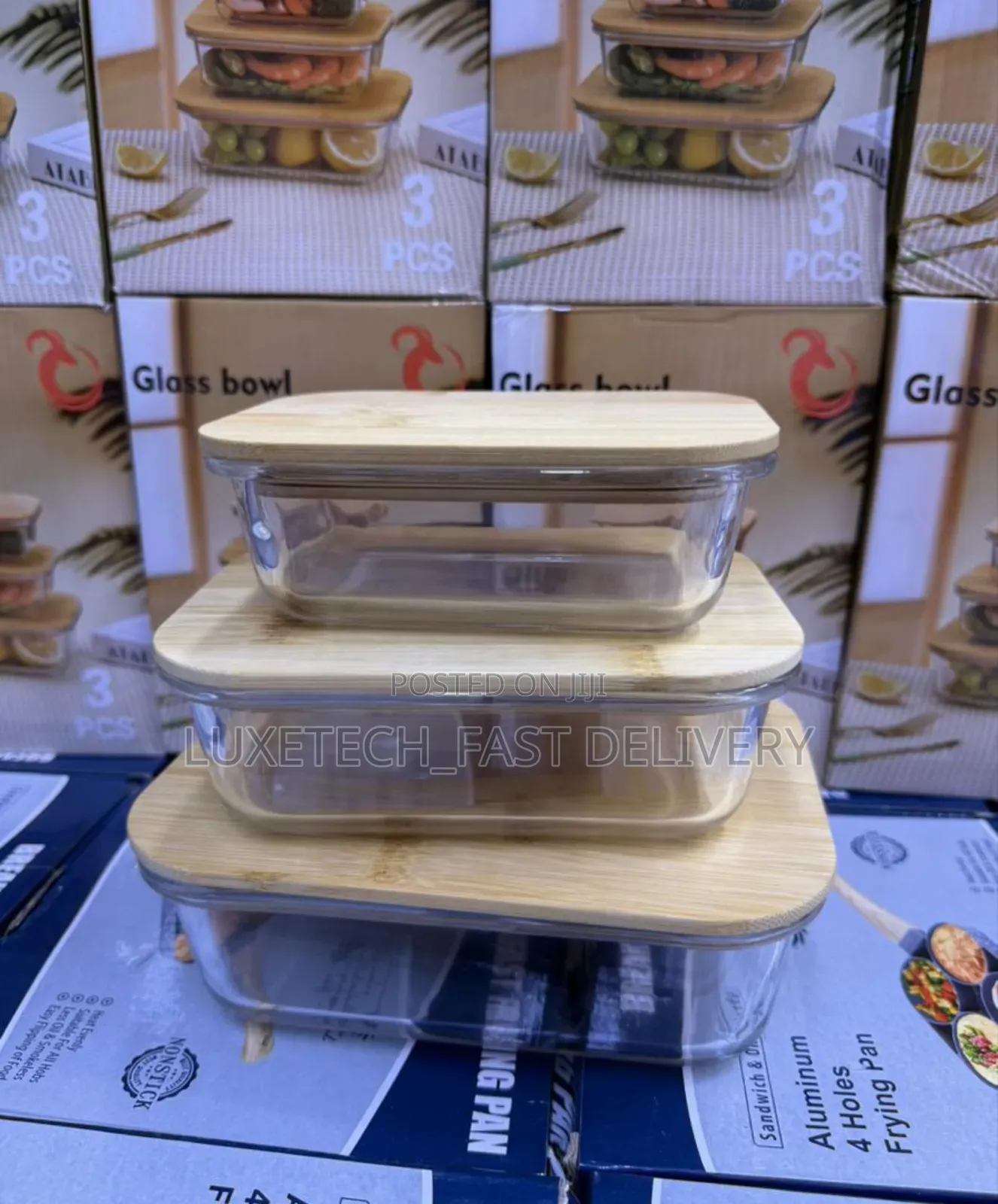3-Piece Glass Storage Container Set Featuring Bamboo Lids