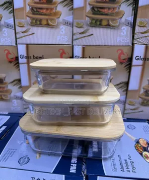3-Piece Glass Storage Container Set Featuring Bamboo Lids