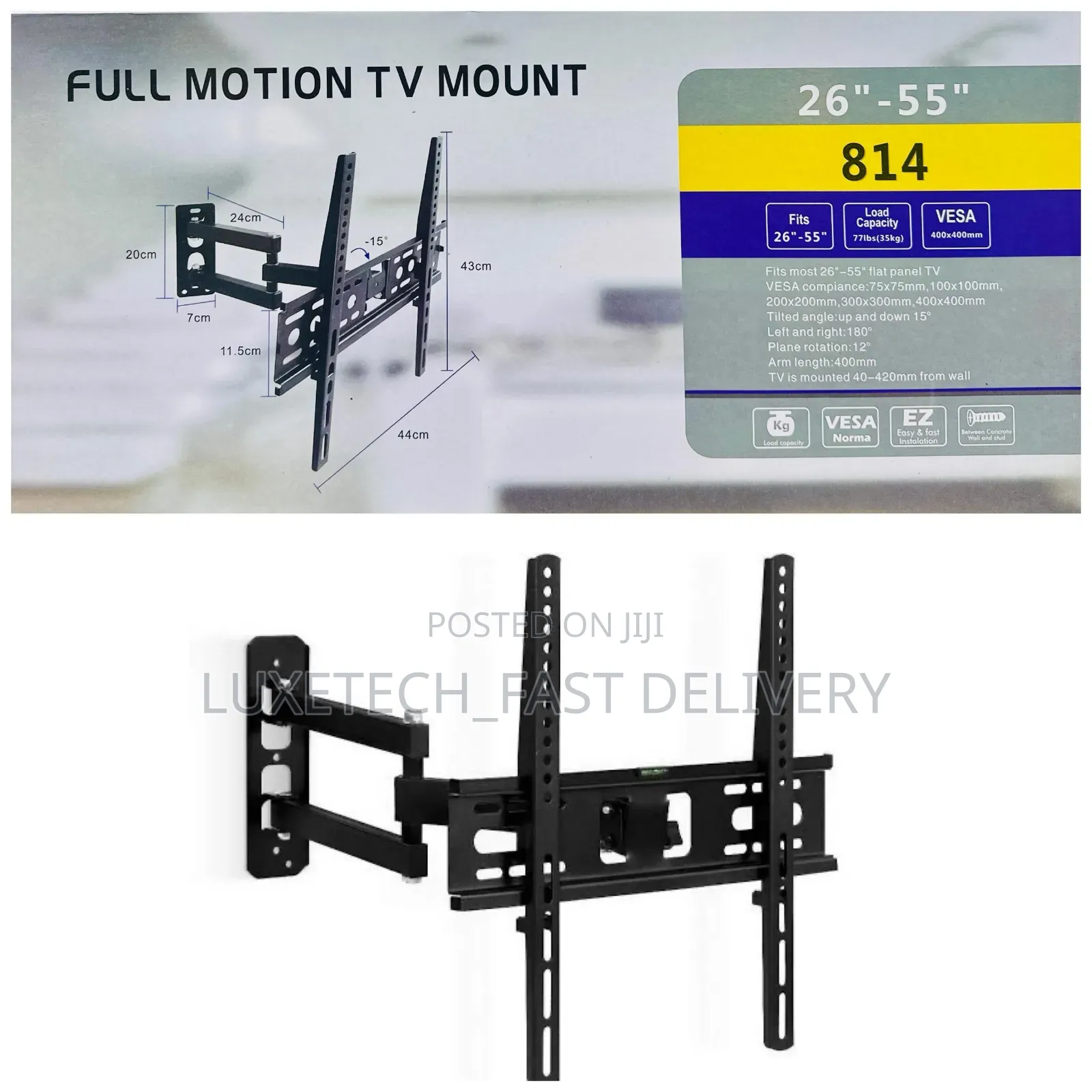 Full Motion Tv Mount (Model 814) 26"-55" Flat Panel TVS (Bracket)