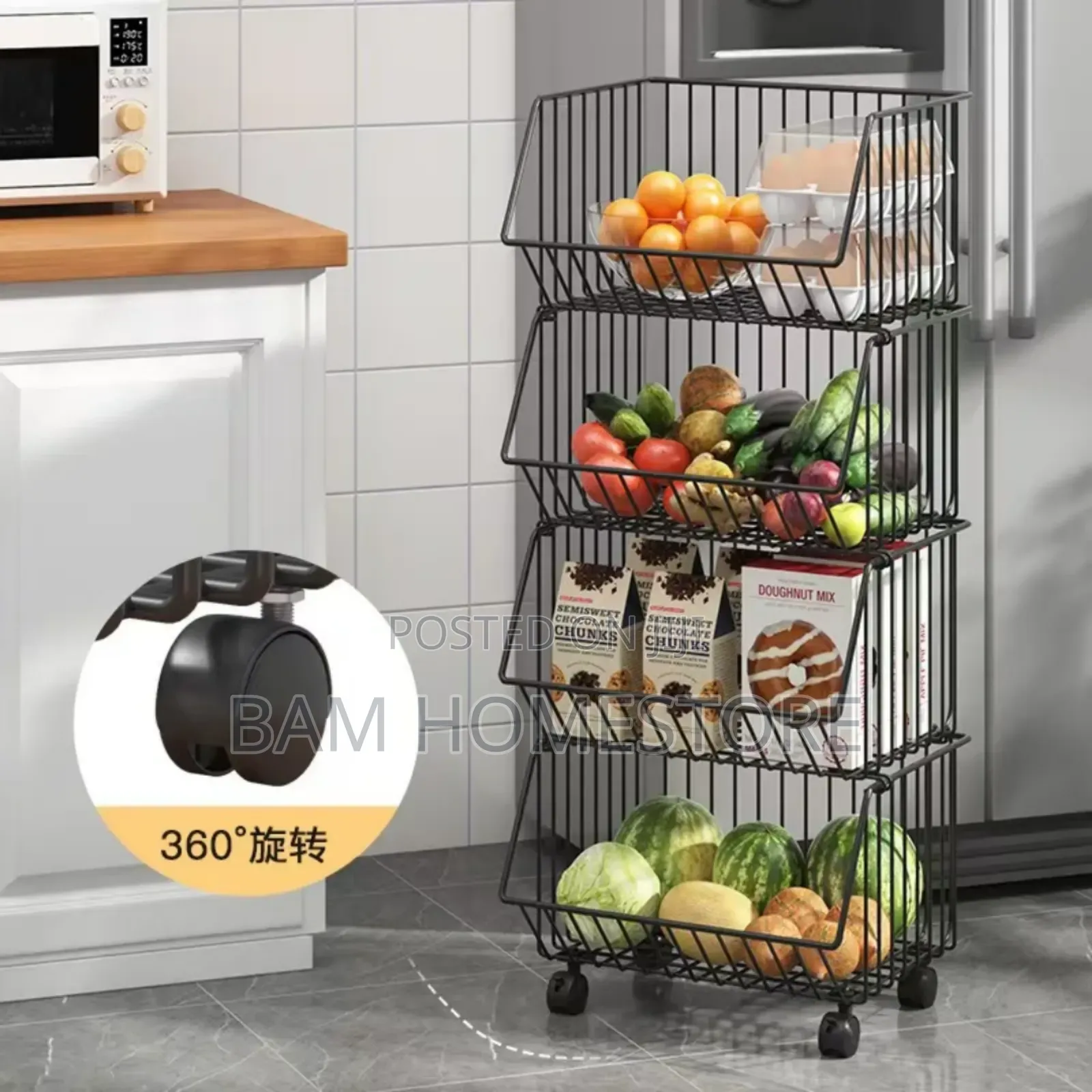 4-Tier Multi-Purpose Rolling Storage Rack - Raki Ya Kisasa