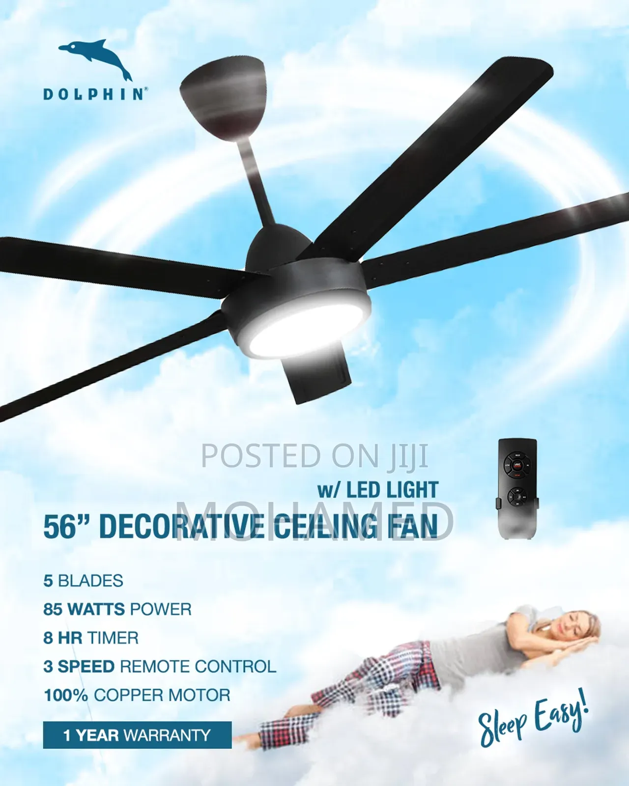  Feni Ya Dolphin 56” – Upepo Mkali, Led Na Remote 