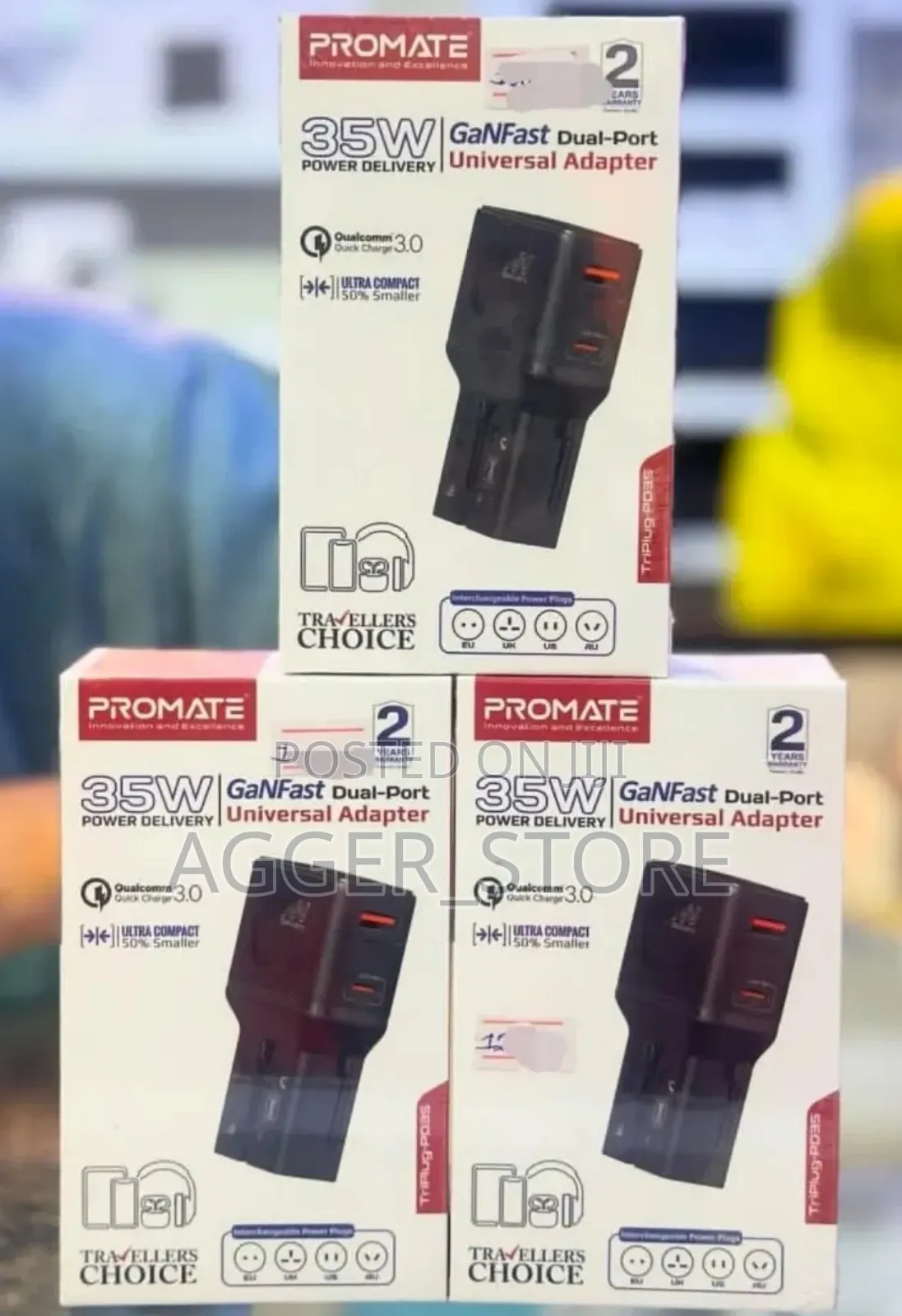 Promate Gan Fast Dual Port Universal Adapter 35w Power Delivery