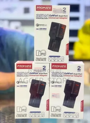 Promate Gan Fast Dual Port Universal Adapter 35w Power Delivery