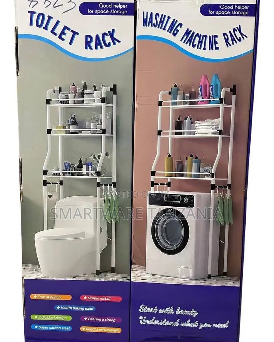 Toilet and Washing Machine Rack 3-Tier Carbon Steel Shelf
