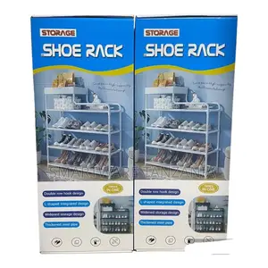 Storage 4-Tier Steel Shoe Rack 3-in-1 L-Shape Wide Shelf